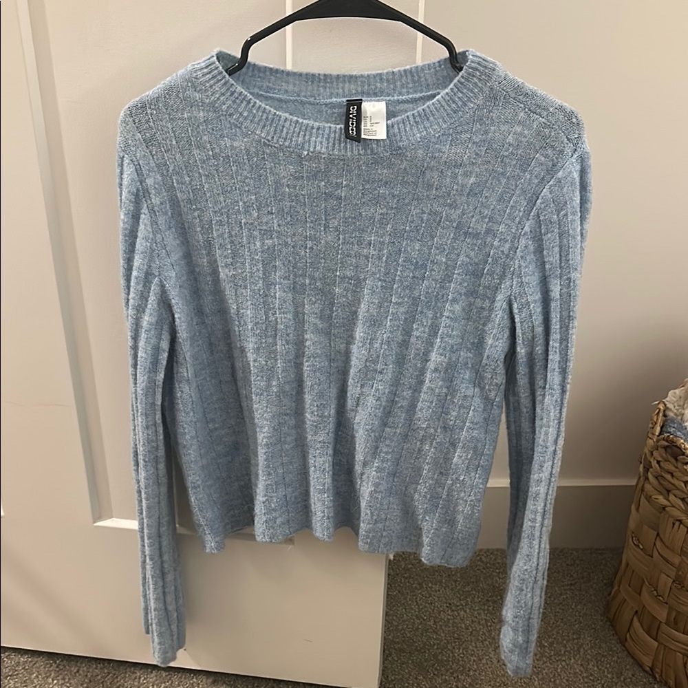 H&M Blue Crew Neck Sweater Lightweight Knit